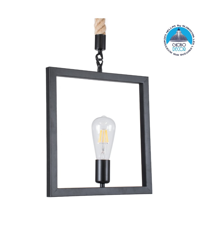 GLOBOSTAR® FRAISE 01077 Vintage Κρεμαστό Φωτιστικό Οροφής με Ντουί 1 x E27 AC 220-240V IP20 - Μαύρο & Μπεζ - Μ32 x Π4 x Υ32cm